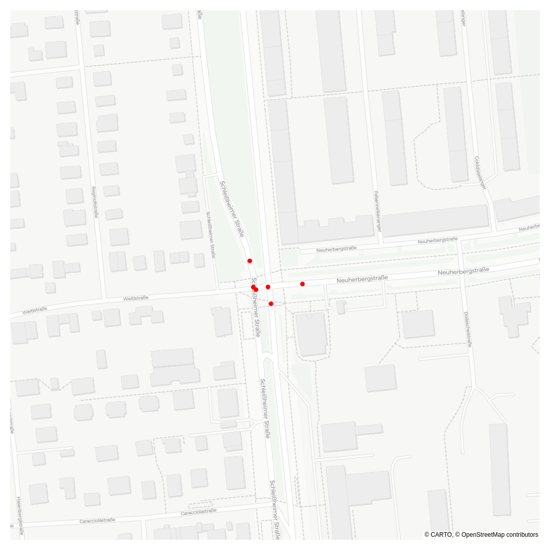 Ein Kartenausschnitt mit dem Unfallschwerpunkt