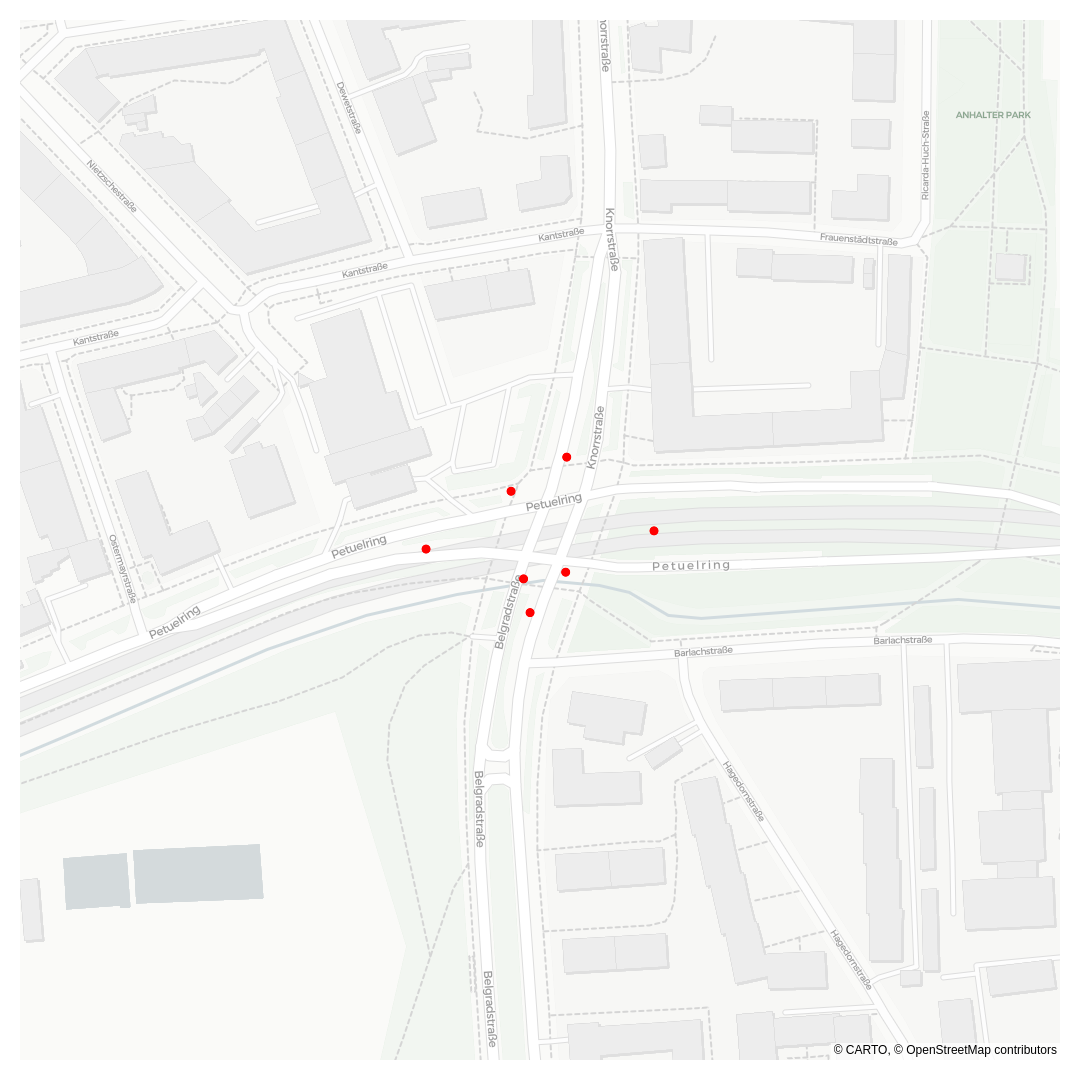 Ein Kartenausschnitt mit dem Unfallschwerpunkt