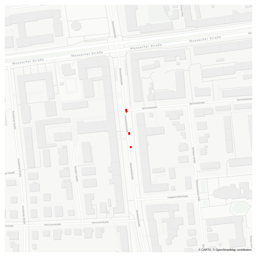 Ein Kartenausschnitt mit dem Unfallschwerpunkt